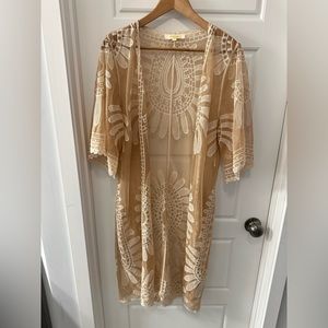 Rebellion Again sheer lace kimono tan size small